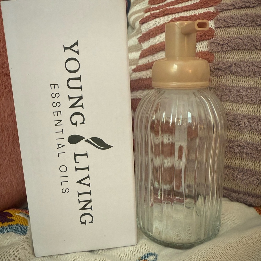 Young Living Glass Foaming Soap Dispenser with Beige Pump